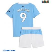 Camisa de Futebol Manchester City Erling Haaland #9 Equipamento Principal Infantil 2025-26 Manga Curta (+ Calças curtas)